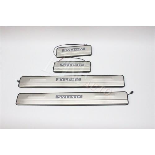 Stainless Steel Led Door Sill Scuff Plate Guard Sills Protector Trim For Nissan Sylphy 2012-2016