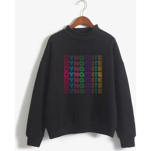 Bangtan Boys Dynamite Hoodie Autumn Winter Fleece Turtleneck Sweatshirt Women Korean Kpop Casual Fans Suppport Sudaderas Clothes