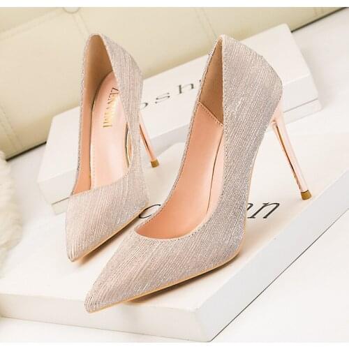 Women pumps PU Slip On 9CM Thin Heels High heels Pointed Toe Shallow shoes for women women shoes 2020 size 35-42 Beige