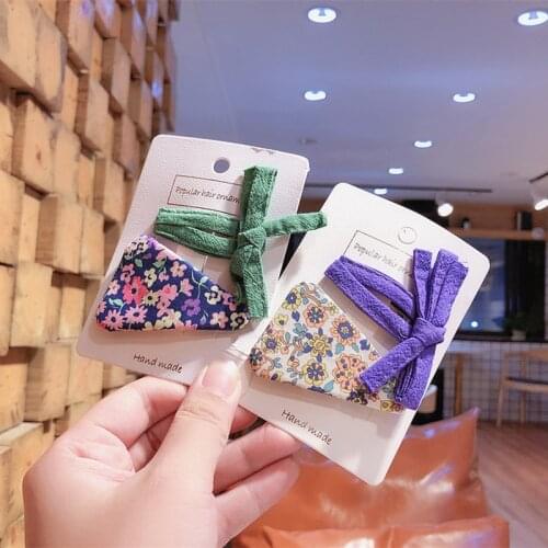 2 Pcs New Korean Cute Childrens BB Clip Headwear Fashion Colorful Bow Hairpins Girl Princess Printing Fabric Hair Accessories