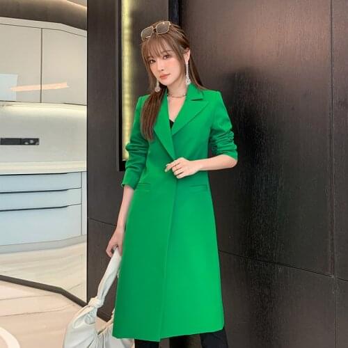 Green Windbreaker Womens Middle Long 2021 Spring and Autumn New Style Temperament Goddess Fan Mingyuan Versatile Simple Waist