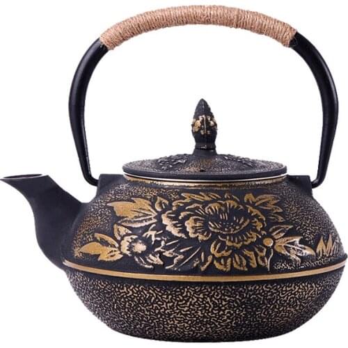 Iron Kettle, Cast Iron Kettle, Uncoated Tea Kettle, Electric Pottery Stove Tea Maker, Peony Handmade Pig Iron Teapot