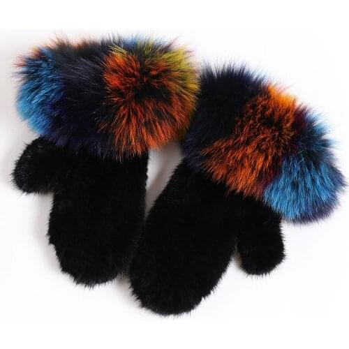 Winter warm soft women real mink fur gloves ladies knitted elastic mink fur mittens