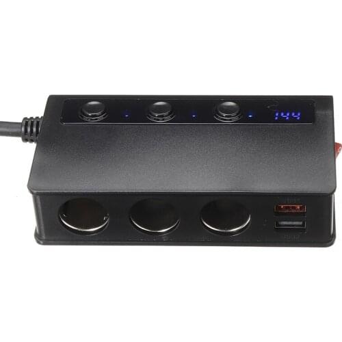 1pc 180W 6.6A Car Auto 3 Cigarette Lighter Adapter Charger Plug Socket Splitter 4 USB Charging Ports LED Display Accessories