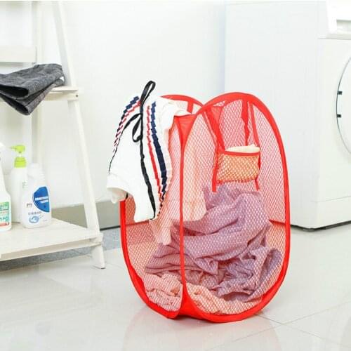 1pc Folding Laundry Basket Mesh Clothes Washing Storage Basket Toy Home Sundries Large Hamper Collapsible Clothes Organizer