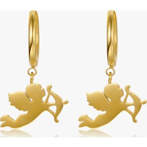 2021 Lovely Little Angel Cupid Earring for Woman Hoop Earring 18K Gold Plated 316 L Stainless Steel Jewelry Hypoallergenic Party
