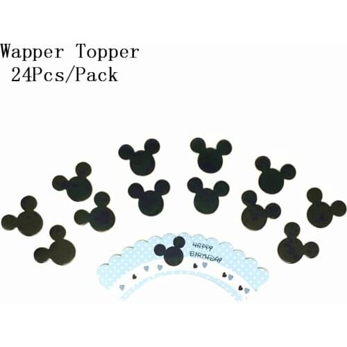 24 pcs Disney Mickey Mouse Theme Birthday Party Cartoon Cupcake Wrappers Toppers NO Stick Christmas Cake Decorations Supplies