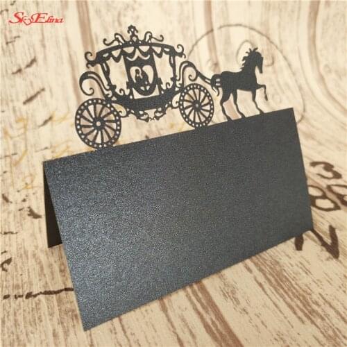 50Pcs/lot Laser Cut Seat Cards Carriage Shape Wedding Decoration Place Name Cards Wedding Name Card Party Supplies 5Z-SH868