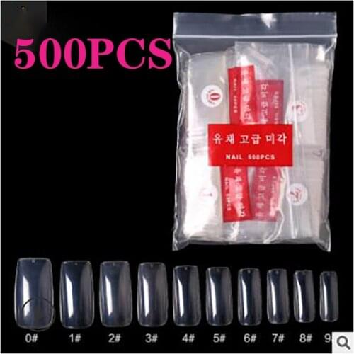 500 PCS French Half/Full Nail Tips Natural/Clear Coffin Fake False Nails ABS Artificial DIY False Fake UV Gel Design Tips 9Sizes
