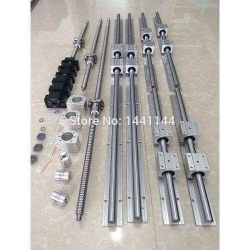 6 set SBR16 SBR20 linear guide Rail + ballscrews RM1605 SFU1605 ball screws + BK/BF12 + nut housing + couplers for CNC parts