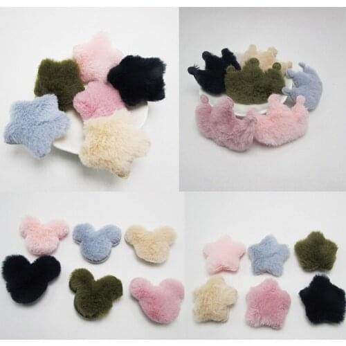 6pcs Plush Crown Mouse Head Star Ball Padded Appliques For clothes DIY Baby hair Clip headwear Decor Ornament Accessories