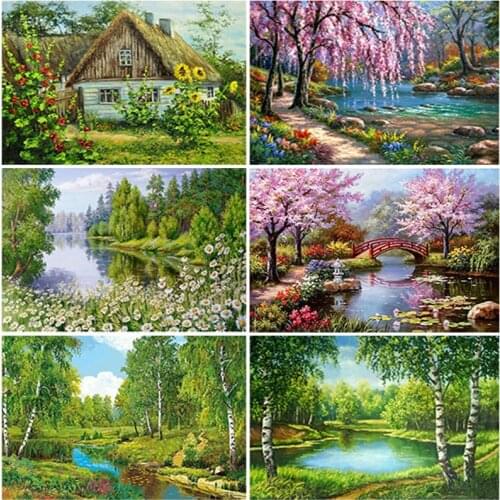 Scenic DIY 5D Diamond Painting Full Round Drill Resin Landscape Diamont Embroidery Cross Stitch Mosaic Kits Home Decor Wall Art
