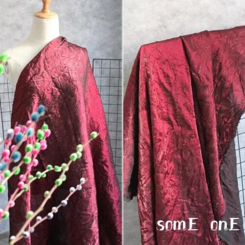 New Stereo Texture Wine red Pleated Fabric Cotton Satin DIY Patchwork Maxi Dress Stage Decor Creative Designer Fabric 50*150cm