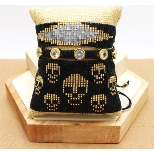 ZHONGVI Skull Bracelets For Women Jewelry Black Bead Jewellery Trendy Handmade Seed Beads Pulsera Friendship Miyuki Bracelet