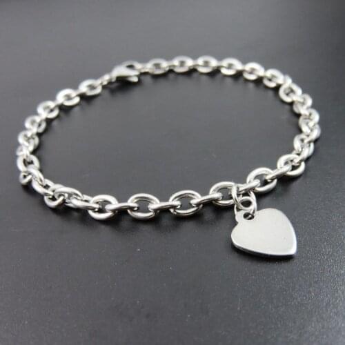 UOKB03 Women Brand Love Heart Stainless Steel Chain Bracelet, Girls Party Gift Jewelry Findings