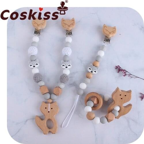 Coskiss 1Set Baby Stroller Hanging Pendant Mobile Rattle Wooden Ring Bracelet Teether Dummy Holder Pacifier Chain Wholesale