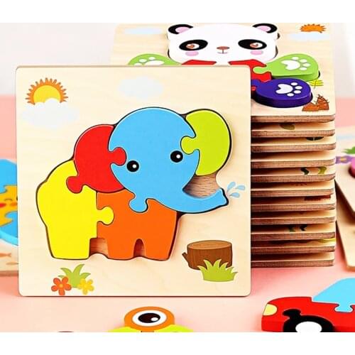 Baby Montessori Toys 3D Puzzle Intelligence Cartoon Animal Wood Puzzle Toys Early Learning Educational Toys For Children Gifts