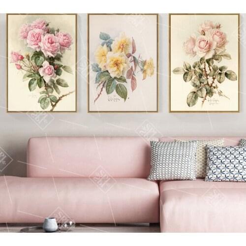 European Nostalgic Pastoral Decorate Picture Romantic Rose Flowers Canvas Oil Painting Wall Art Posters and Prints for Bedroom