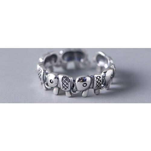 FNJ Animal Elephant Rings 100% Real 925 Silver Adjustable Size Open Popular S925 Solid Silver Ring for Women Jewelry Fine 6mm