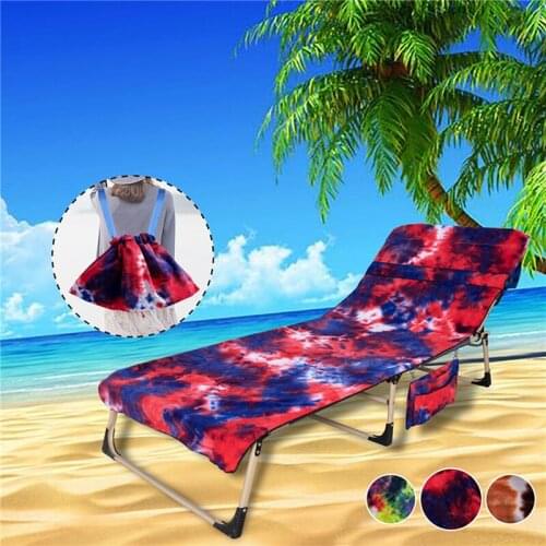 Beach Chair Cover with Side Pockets Tie Dye Microfiber Terry Chaise Lounge Chair Beach Towel Cover for Pool Sunbathing Vacation
