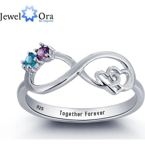 JewelOra Personalized Infinity Love Promise Ring Customized Couple Stone 925 Sterling Silver Cubic Zirconia Ring Gift for Mother