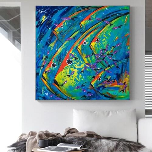 Animal Painting Deep Blue Sea Fish Oil Painting on Canvas Wall Pictures for Living Room Poster and Print Wall Decor