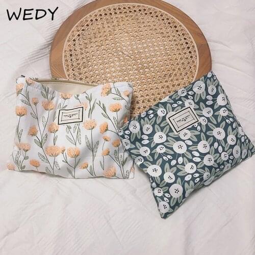 Cosmetic Bag Cotton Fabric Floral Makeup Case Large Capacity Travel Toiletry Bag Necesserie Organizer Cosmetic Pouch Lady Clutch