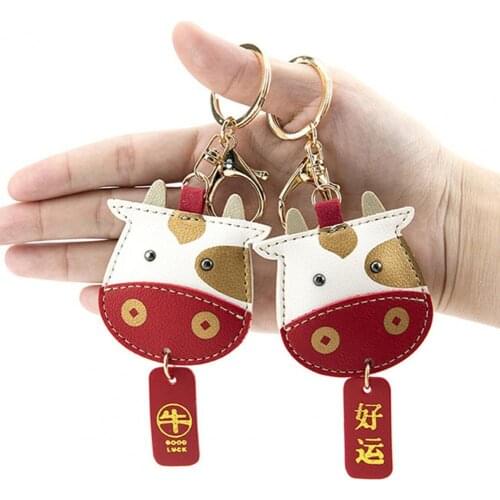 Creative Year Of The Ox Cartoon Protective Key Case Cover for Key Auspicious Ox Key Holder Faux leather Car Keychain Bag Gift