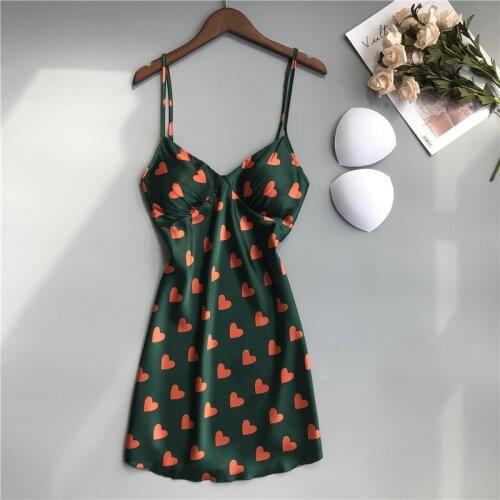 Summer Girl Ice Cream Suspenders Sexy Pajamas With Breast Pad Backless Dress Sweet Women HomeWear Nightgown Халат