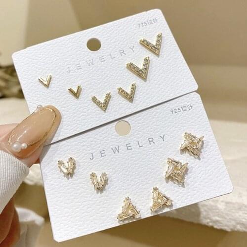 Koreas Small Six-piece Earrings Sets 2021 New Trendy Simple Micro-inlaid Gold Earring Ins Geometric Stud Earing Women Jewelry