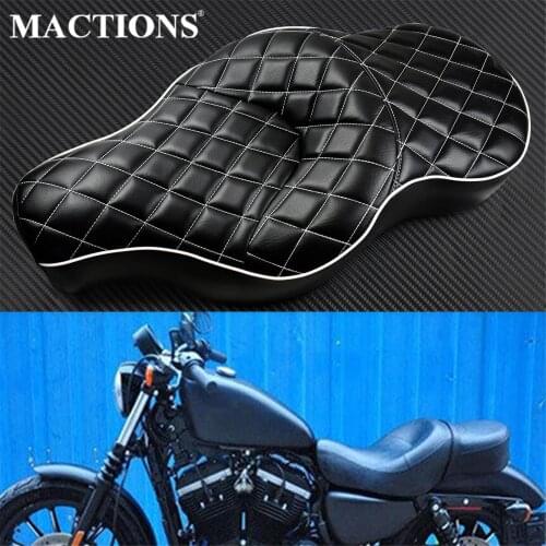 Motorcycle Leather Two Up Rider Passenger Seat Diamond Front Rear Cafe Racer Seats For Harley Sportster XL 883 1200 2004-2018