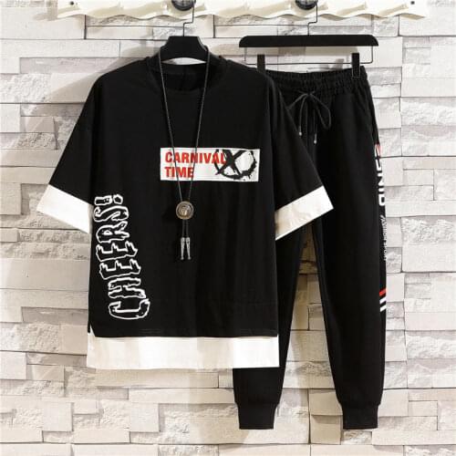 Male Set 2020 Streetwear T-shirt and Ankle-length Pant hip hop outwear men Suit Two Piece Set Casual Clothes size M-3XL