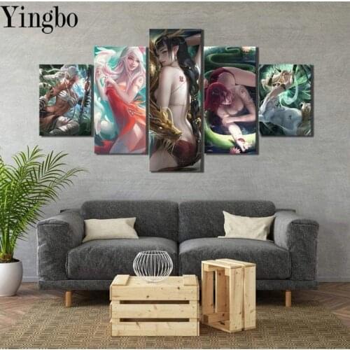 5D DIY Embroidery diamond cross stitch Game anime sexy girl full square, round diamond painting Mosaic home decoration 5 pieces