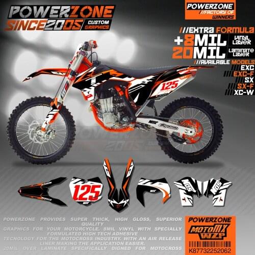 PowerZone Custom Team Graphics Backgrounds Decals 3M Stickers Kit For KTM SX SXF MX EXC XCW Enduro 125cc to 500cc 2011-2016 062