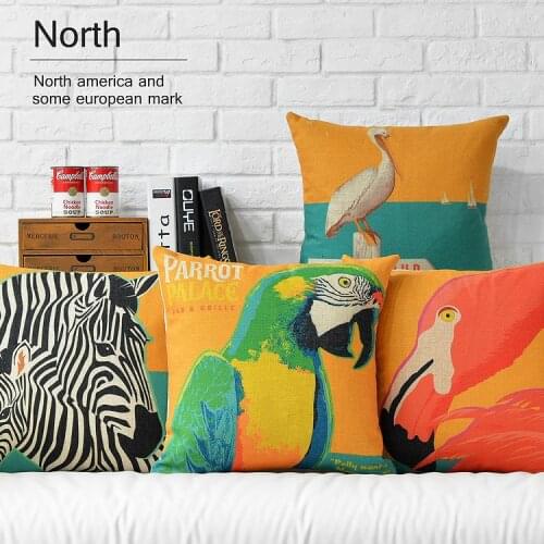 Nordic Creativity Parrot Zebra pillow Cushion cover yellow Linen pillowcase home decorative pillows
