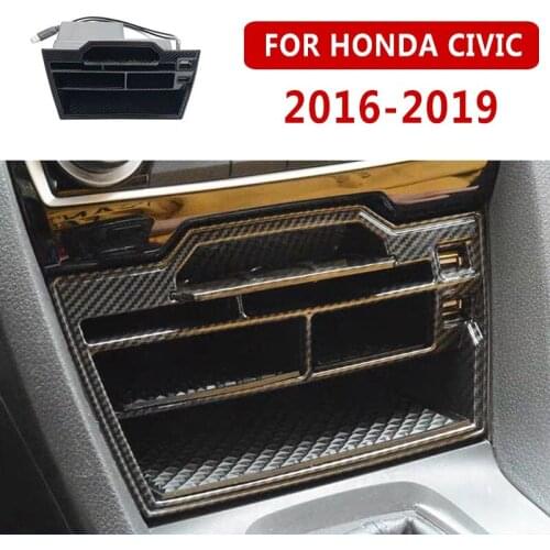 Pcmos ABS Carbon Fiber Inner Console Storage Box with USB For Honda Civic 2016-2019 Interior Accessories Stowing Tidying Sticker