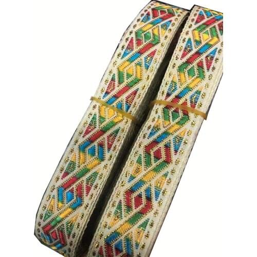 Wide 20mm 10yards/lot Polyester Woven Jacquard Ribbon gold geometry pattern for hat curtain and clothing accessory LS-5361