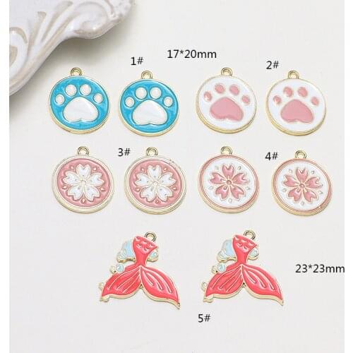 Alloy drip oil footprint flower pattern round brand mermaid tail pendant diy hand accessory earring accessories material
