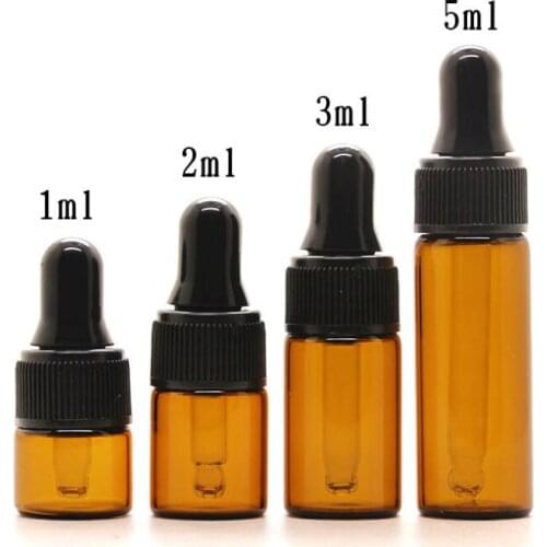 Empty Mini Essential Oil Bottles 1ml 2ml 3ml 5ml Amber Glass Dropper Bottles With Black Dropper Cap For Sale LX8430