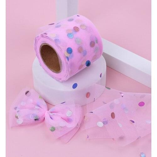 New Hot Glitter Tulle Roll 6/10cm Mesh Ribbon Spool Roll with Sparkling Dots 25 Yards Long for Gift Packing DIY Craft