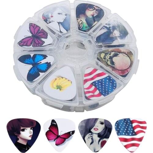 Soach 50Pcs Guitar Picks Pick 1 Box Case Cartoon Guitar Accessories Cartoon Guitar Paddle Mix Plectrums + Clear Makeup Case