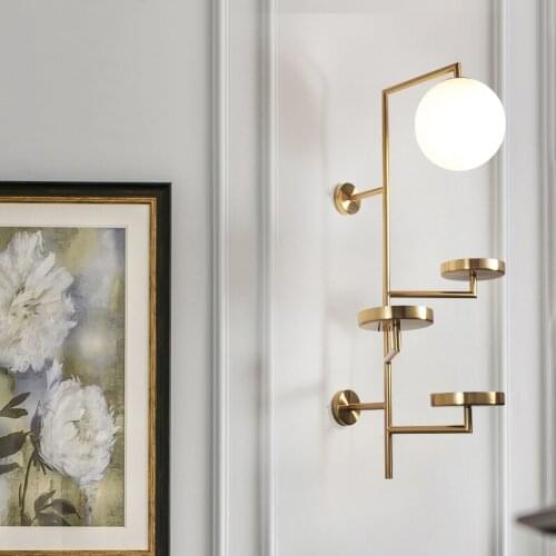 Post Modern Line Wall Lamp Minimalism Nordic Glass Ball Led Wall Sconce Light Fixtures Bathroom Bedside Mirror Lights Loft Decor