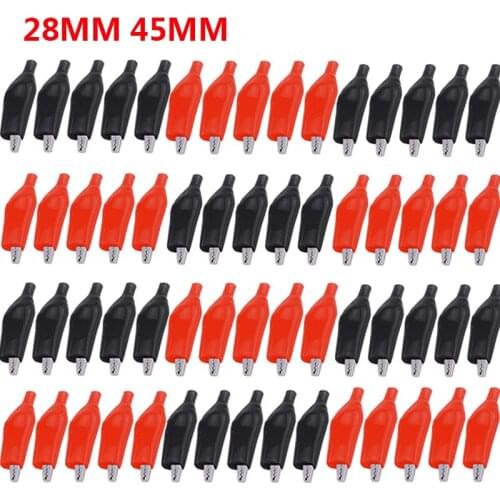 50pcs 28MM 50MM Metal Alligator clips for car wires Crocodile Electrical Clamps Testing Probe Meter Black Red with Plastic Boot