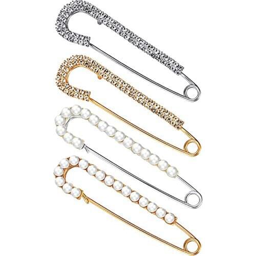 1pc Trendy Rhinestone Brooches For Women Pearl Simple Coat Cardigan Scarf Clips Clothing Accessories Gifts Jewlery For Women