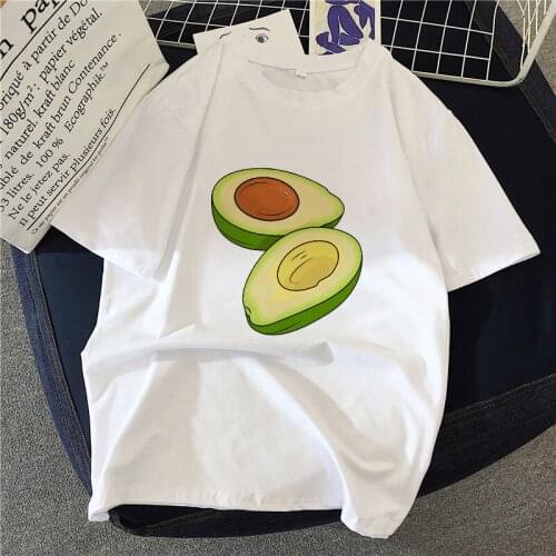Female T-Shirt Kawaii Cartoon Avocado Print T Shirt Women Casual White Tops Short Sleeve Tshirt Camisas Mujer