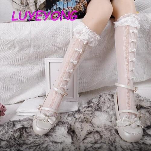 Jk Gothic Lady Lace Hipster Cosplay Lace Bow Stockings Hollow Out Black White Girl Socks Dark Lolita Women Personality Sock 2021