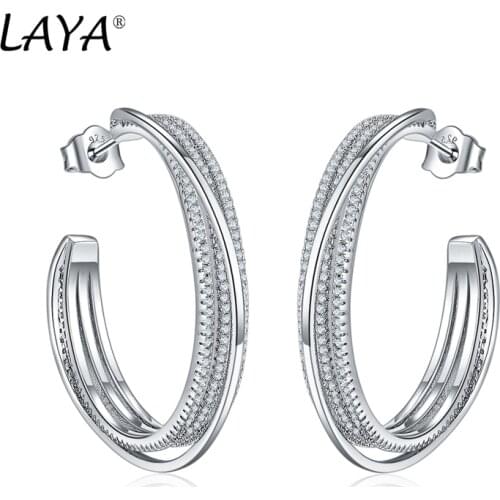 New Statement Multi-Line Hoop Earrings 925 Sterling Silver High Quality Clear Cubic Zirconium For Women Engagement Party Fashion