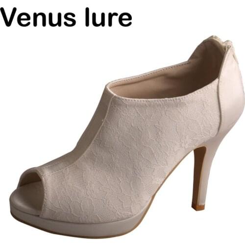 Summer Lace Ivory Heels for Women Wedding Open Toe with Platform Boots