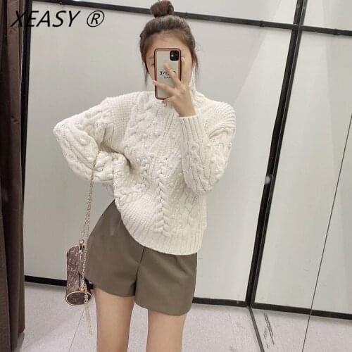 XEASY Za Women Sweater Korean Style Pulls Long Sleeve Knitted Femme Argyle Turtleneck Chic Truien Automne Hiver Mujer Invierno