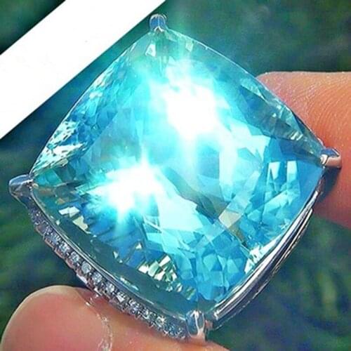 WYJZY Inlaid beautiful square blue stone ladies ring beautiful ladies wear jewelry oversized blue stone party wear ring